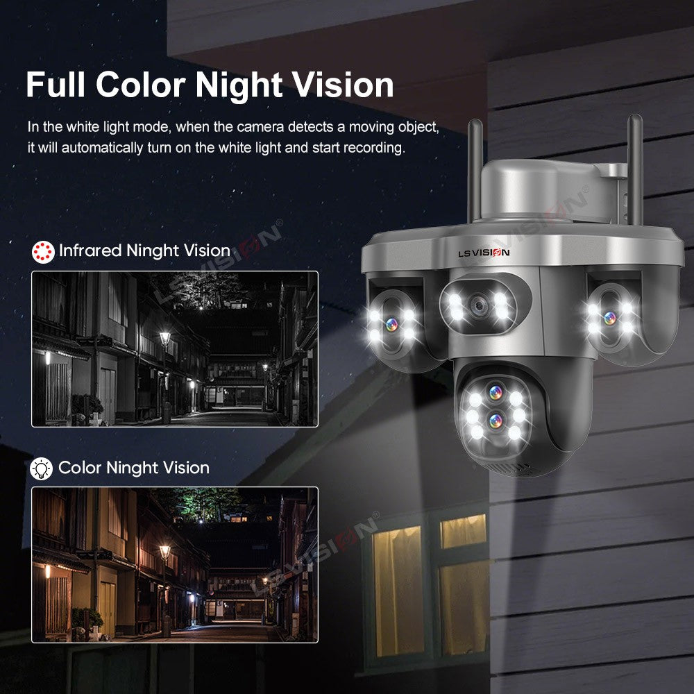 LS VISION 20MP 10X Optical Zoom Three PTZ Lens Solar Camera Outdoor WiFi/4G Three Screen Auto Tracking Security Cameras V380 Pro