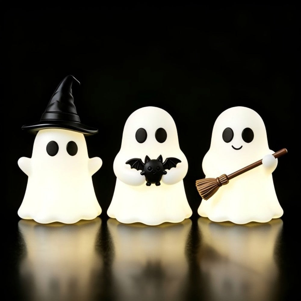 Halloween Luminous Mini Ghost Statue Soft  Glow In Dark Ornament Cute Spooky Table Decor for Baking Topper Handcraft Holiday
