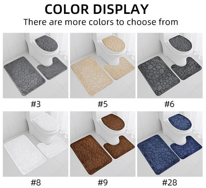 1 Set of Solid Color Simple Bathroom Water-absorbing and Non-slip Floor Mat Stone Pattern, Comfortable and Soft, Three-piece Set