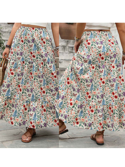 Women s Vintage Boho Style Maxi Skirt with Elastic Waistband Flowy Floral Print Summer Skirt for Casual Daily Wear