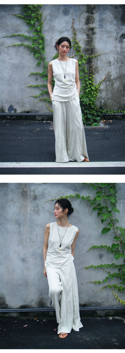 Neihe Summer Fashion Casual Wide Leg Denim Skirt Pants High-End Sensation Women's Long Pants Nine Points Seven Points Five Point