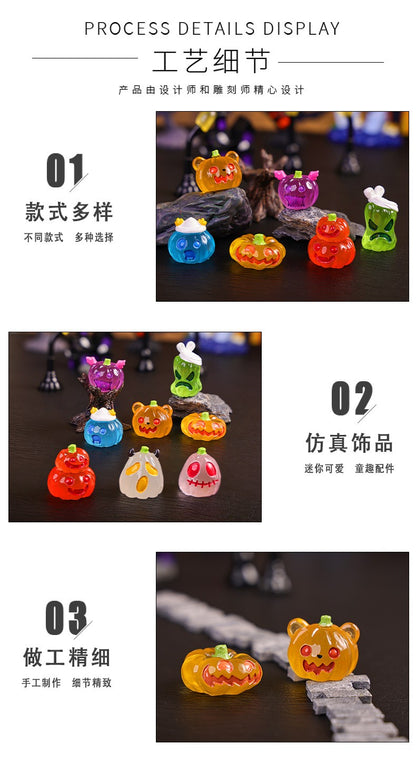 8/16/24pcs Luminous Halloween Micro Landscape Miniature Figurine Resin Craft Mini Fairy Garden Ornament Pumpkin Ghost Decoration