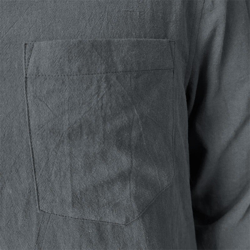 Men's Lapel Collar Shirt, Solid Color Long Sleeve Button-Down Loose Simple Blouse with Chest Pocket