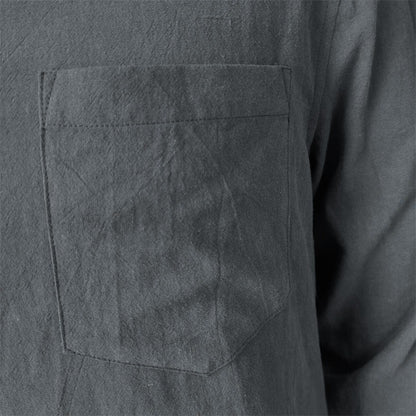 Men's Lapel Collar Shirt, Solid Color Long Sleeve Button-Down Loose Simple Blouse with Chest Pocket