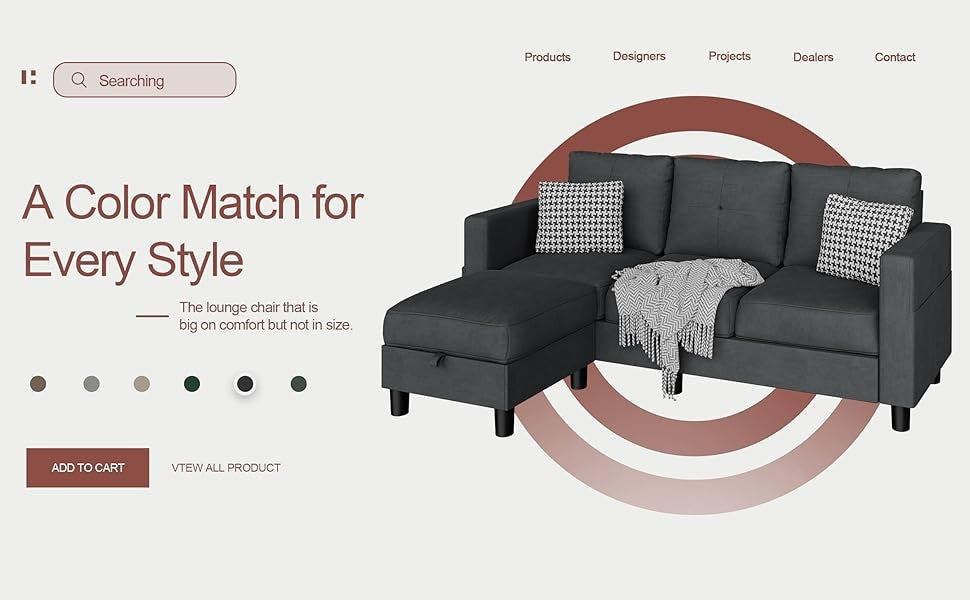 L-Shaped Couch 3 Seat Sofa Set with Linen Fabric and Ottoman Small Couch for Apartments, Black sofa set living room furniture