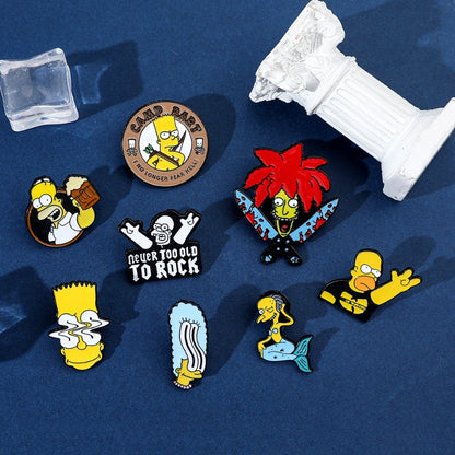 8 Peças The Simpsons Esmalte Pin Desenho Animado Bart Simpson Homer Jay Simpson Broche de Metal Jaqueta Jeans Lapela Joias Brinquedo
