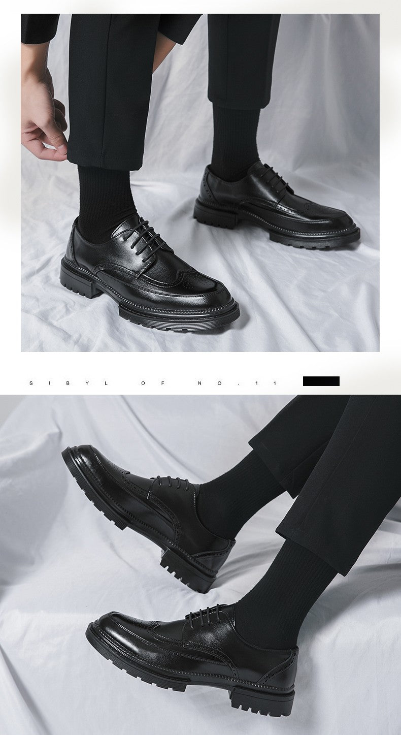 New leather shoes for young men British Brock formal business increase casual black wedding groom lace-up men's shoes