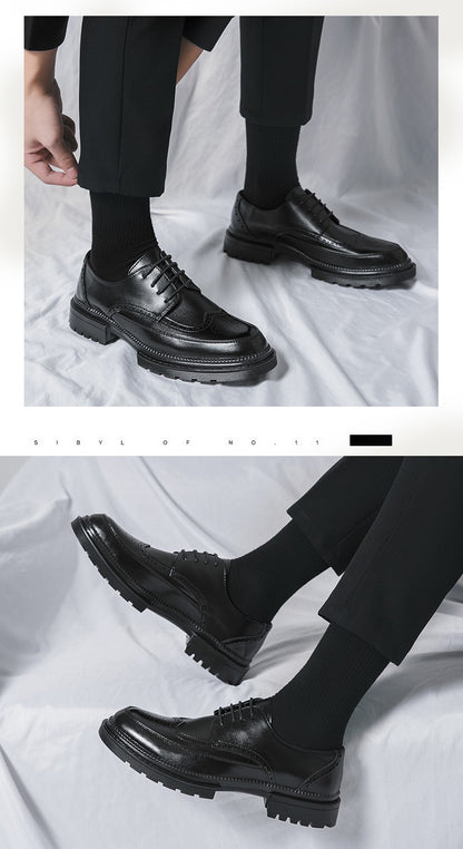 New leather shoes for young men British Brock formal business increase casual black wedding groom lace-up men's shoes