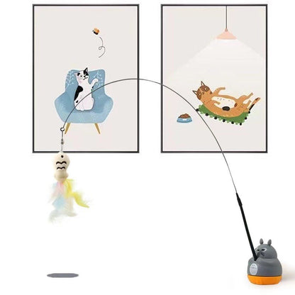 Brinquedo para gato chinchila, engraçado, com fio de aço, varão longo, penas, fofo, para gatinhos, pesca, auto-recreação, para aliviar o estresse