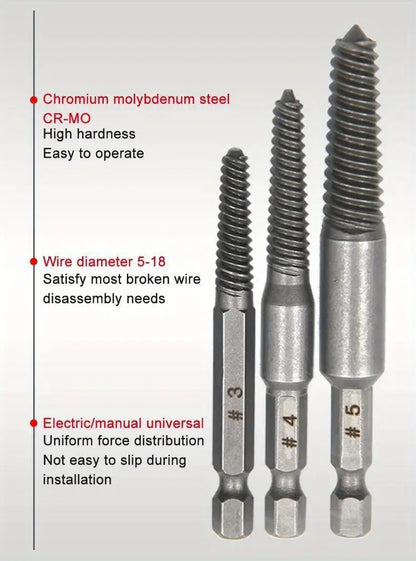 Conjunto de Extratores de Parafuso com Haste Hexagonal de 10 peças, Extrator de Parafuso Quebrado, Chave de Fenda para Remover Parafusos Quebrados, Conjunto de Ferramentas para Furadeira Elétrica