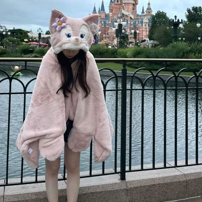 2025 Disney Lina Bell Cobertor com Capuz Desenho Animado Anime Manta Engrossada de Flanela para Dormir, Soneca, Uso Interno, Quente, Costurada, Presentes para Meninas