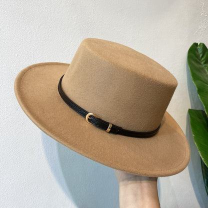 Chapéu Fedora de Lã Feminino com Fivela Decorada Aba Reta Feltro Retrô Jazz Boné Inverno Outono Quente Estilo Britânico Boater