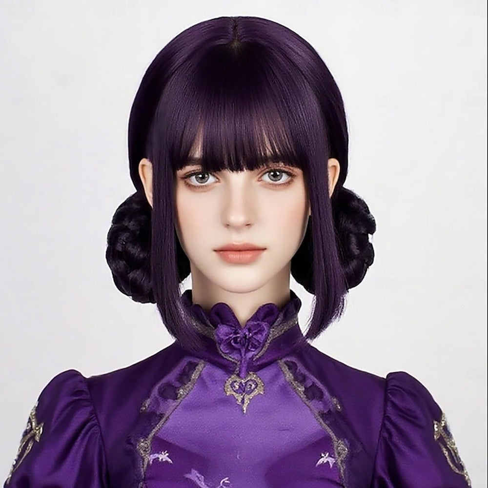 Synthetic Hair Wigs Dark Purple  Costume  Cosplay Wig Anime Wigs Medium Straight Hair Accessory for Holloween