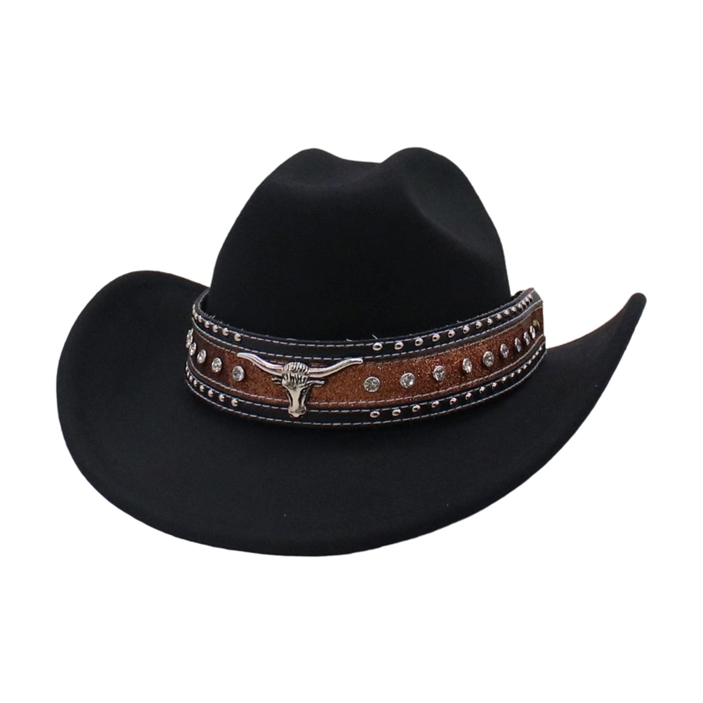 Fashionable Wide Brim Hat with Rhinestone Bull Belt - Trendy Cowgirl Cap for Men and Women Perfect for Outdoor Activities