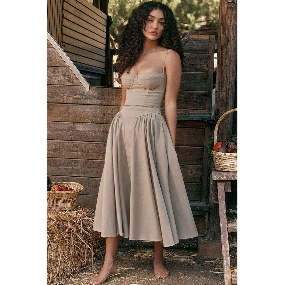 Summer Women Elegant Sleeveless Backless Pleated Dresses Lady Sexy Solid Sling M