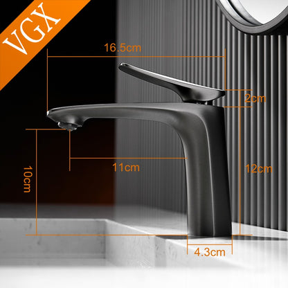 Torneiras de Luxo VGX para Banheiro Misturador de Lavatório Torneira Gourmet Quente e Fria Latão Cromado Preto Dourado Escovado