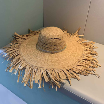 Straw hat women summer Large eaves beach vacation photo sunscreen straw hat personality European style foldable beach hat