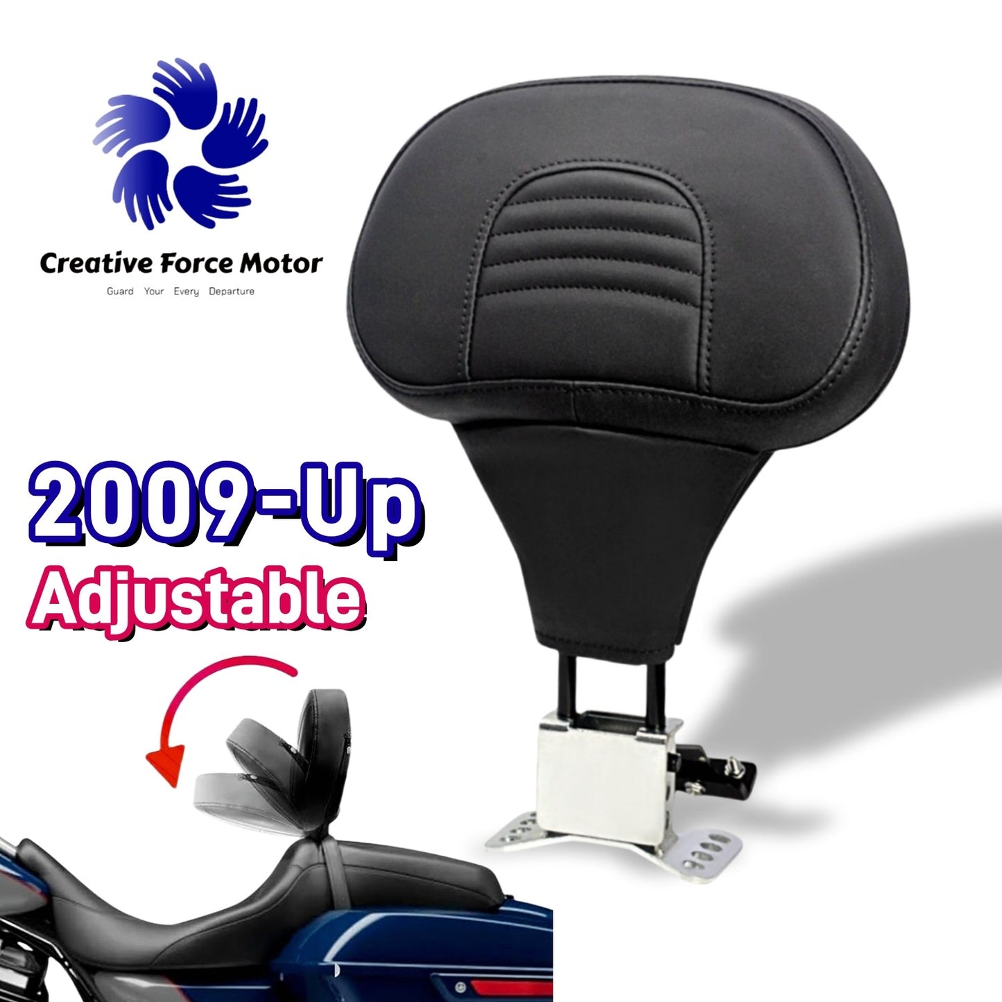 Almofada Encosto de Piloto Ajustável para Motocicleta com Suporte de Montagem para Harley Touring CVO Road King Electra Street Glide FLTRX 09-24
