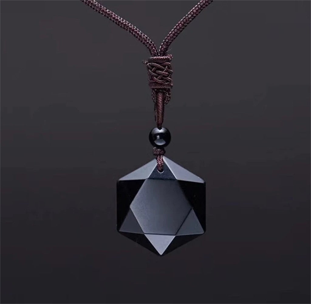 Colar com Pingente de Obsidiana Preta Nova Moda Pingente Estrela de Obsidiana Joias de Cristal da Sorte com Corda Grátis Dropshipping