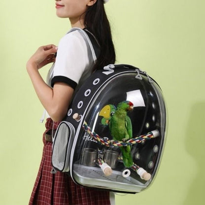 Mochila para Transporte de Pássaros com Poleiro de Corda e Bandeja para Papagaio Periquito Arara Calopsita Gaiola Acrílica para Animais de Estimação Bolsa para Pássaros