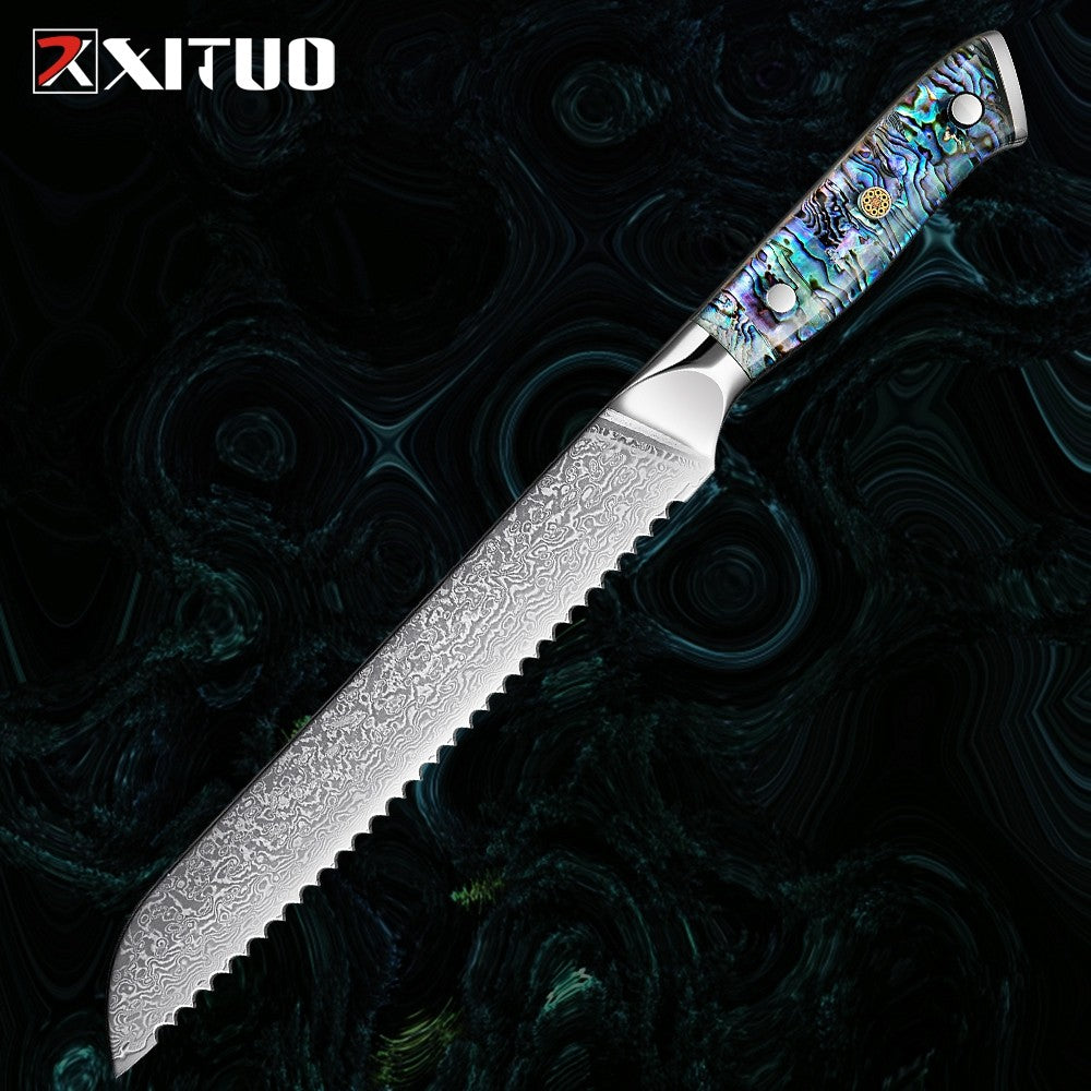 XITUO 67 Layer Damascus Steel Kitchen Knives Set Abalone Handle Sharp Santoku Bread Boning Knife Practical Kitchen Cutting Tools