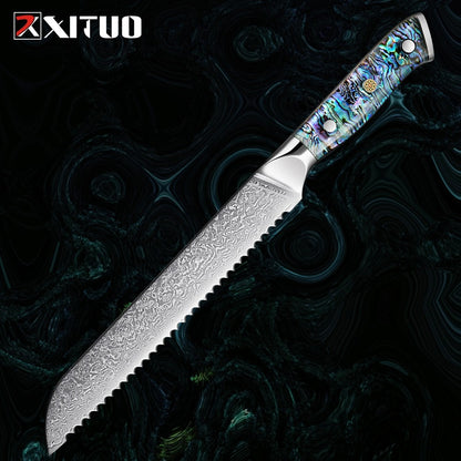 XITUO 67 Layer Damascus Steel Kitchen Knives Set Abalone Handle Sharp Santoku Bread Boning Knife Practical Kitchen Cutting Tools
