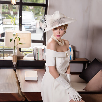Elegant Kentucky Tea Party Fascinators White Weddings Hat For Women Wide Brim Hats Fedora Ladies Church Dress Derby Hats