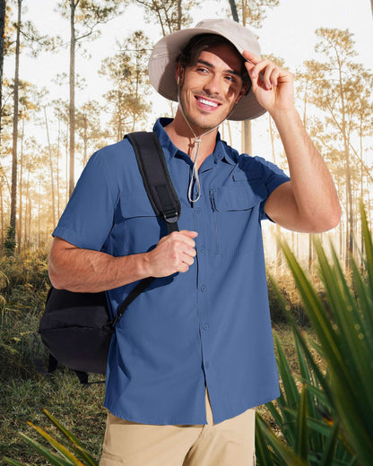 TACVASEN Short Sleeve Fishing Shirts Men's UPF 50+ Sun Protection Cargo Work Shirts Mesh Breathable Quick Dry Hiking Shirts Man