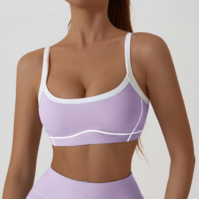 Yoga Sports Bra Color Clashing Shock Absorbing Brassiere Women Full Cup Breathable Gym Tube top Bra Yoga Workout Underwear