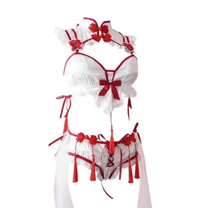 Gothic Vintage Cheongsam Lingerie Dress Maid Cosplay Uniform Lolita Lace Embroidery Underwear Set Sexy Halloween Sweet Costume