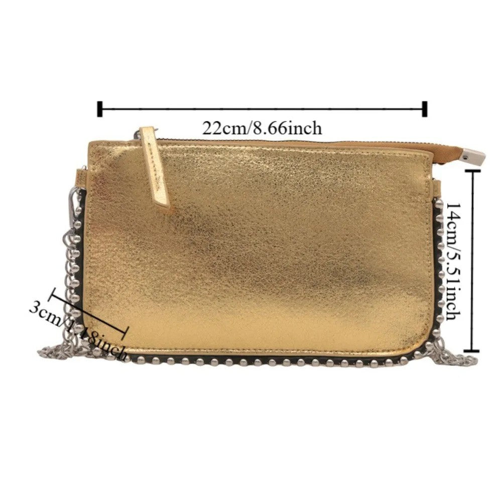 Street Pu Leather Underarm Tote Bag Rivet Korean Style Vintage Shoulder Bag Chain Strap Square Luxury Handbag Outdoor