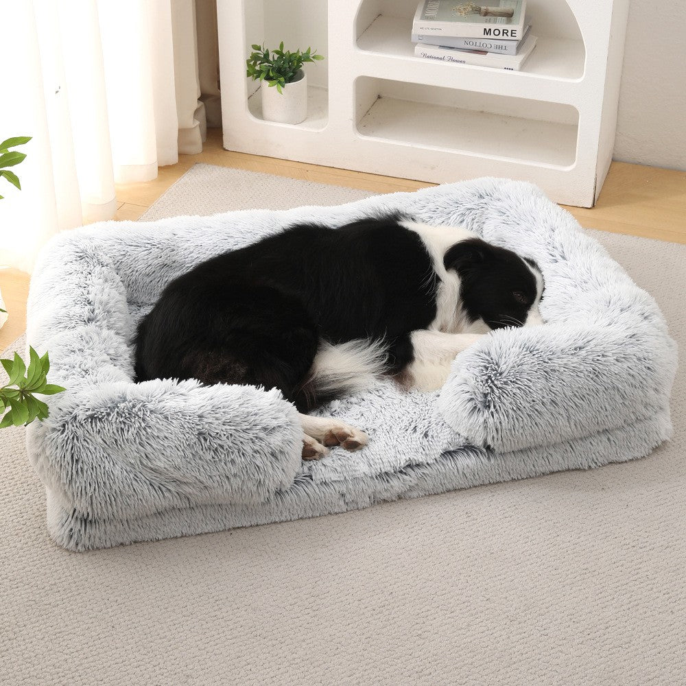 Cama para Cães Meia Volta Recheio Total, Sofá para Cães Grandes e Quente de Inverno, Cama Quadrada Macia para Gatos, Canil de Pelúcia, Acessórios para Casa de Filhotes