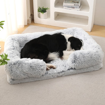 Cama para Cães Meia Volta Recheio Total, Sofá para Cães Grandes e Quente de Inverno, Cama Quadrada Macia para Gatos, Canil de Pelúcia, Acessórios para Casa de Filhotes