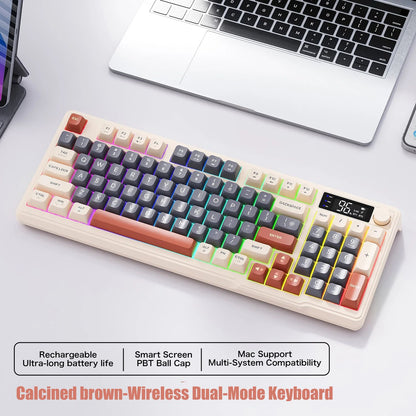 Teclado Bluetooth M96 Sem Fio FREEWOLF Teclado Gamer com Tela,Tela Eletrônica,Conexão Multi-Dispositivos,Ergonomia Gaming
