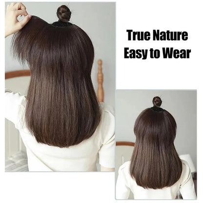 20/30cm Cabelo Sintético Curto Liso com Fivela Interna, Meia Cabeça em V com 4 Clipes, Aplique Invisível para Mulheres 2026