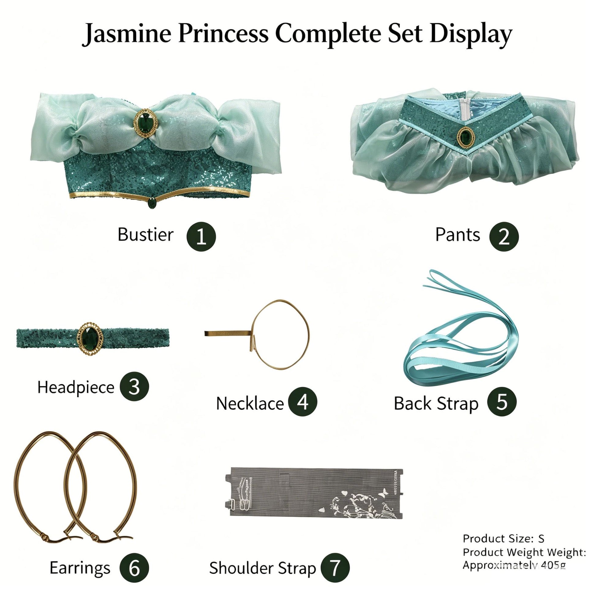 Aladdin Princess Jasmine Cosplay Costume Adult Green Sequined Off Shoulder Top Pants Skirt Set Halloween Party Dress