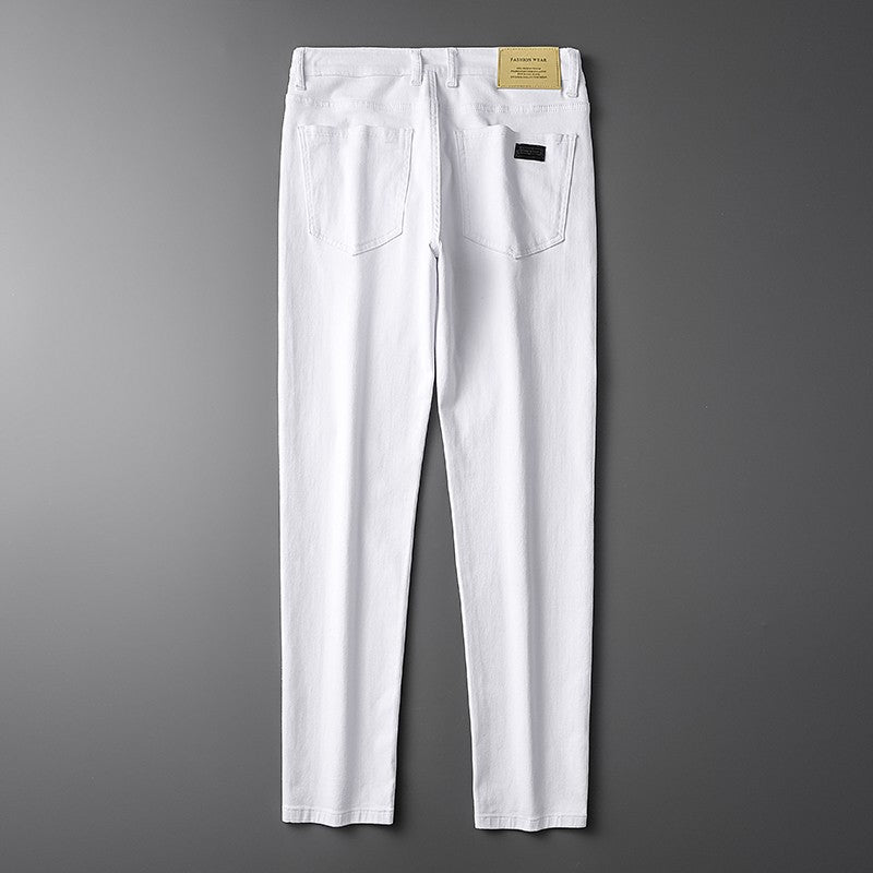 Cotton White Jeans Men's Elastic Soft Comfortable Business Casual Trousers Fashion Korean Fit Straight Spring Autumn Denim Pants