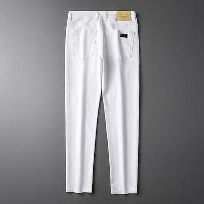 Cotton White Jeans Men's Elastic Soft Comfortable Business Casual Trousers Fashion Korean Fit Straight Spring Autumn Denim Pants