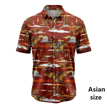 Retro Western Cowboy Pattern Shirt Man 3d Printed Casual Hawaiian Short Sleeve Tops Y2K Funny Graphic Plus Size Button Up Blouse