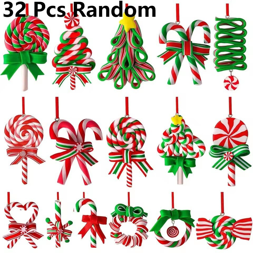 16/32 Pcs Christmas Wooden Candy Cane Ornaments, Colorful Mini Candy Cane Hanging Ornaments for Christmas Tree Party