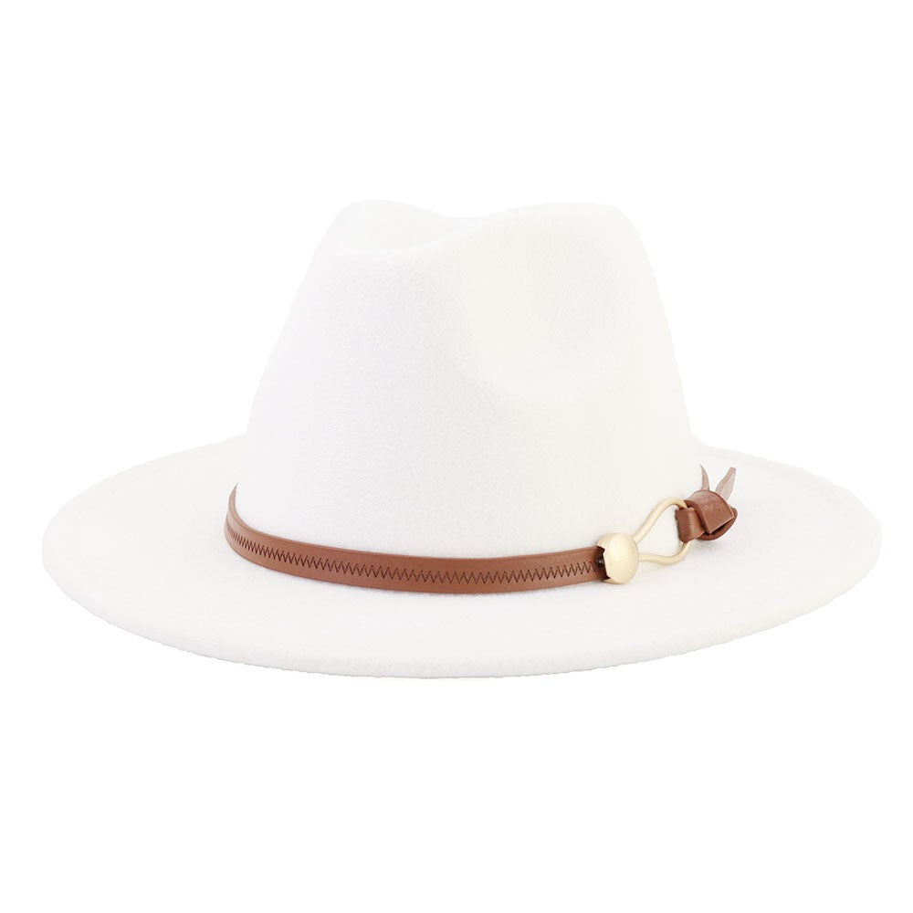 New Brown Belt Buckle Jazz Fedora Hat Autumn Winter Women Men Party Church Top Hat Wide Brim Sun Hat Felt Panama Cap