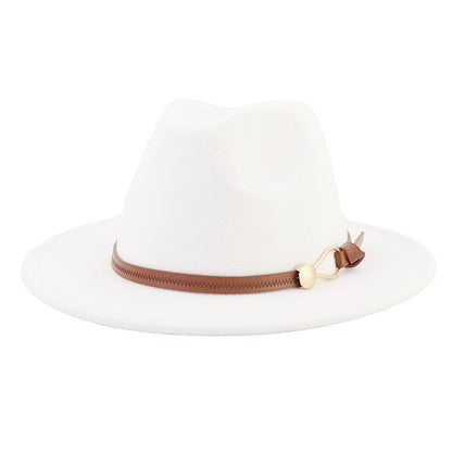 New Brown Belt Buckle Jazz Fedora Hat Autumn Winter Women Men Party Church Top Hat Wide Brim Sun Hat Felt Panama Cap