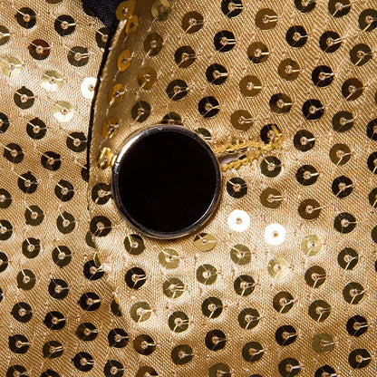 Gold Men's V-Neck Long Sleeve Tuxedo, TV Performance Magic Long Jacket Shiny Sequin Decoration Red Blue Black Blazer S-XXL