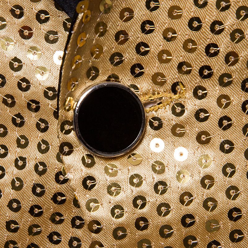 Gold Men's V-Neck Long Sleeve Tuxedo, TV Performance Magic Long Jacket Shiny Sequin Decoration Red Blue Black Blazer S-XXL