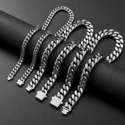 Pulseira Acessório Masculina de Aço Inoxidável 316 Banhada a Ouro 18k, Corrente Cubana Criptografada de 8, 10, 12mm, Estilo Miami Rap Hip Hop