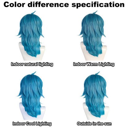 Synthetic Medium Length Straight Blue Sally Face Cosplay wig for Halloween Carnival Comic Exhibition