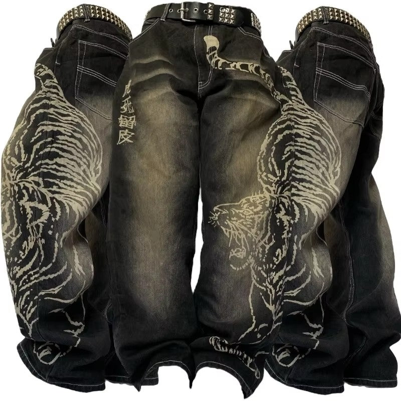 Y2K Fashion New Oversize Pocket Letter Embroidered Baggy Jeans Women High Street Vintage Hip Hop Popular Casual Wide-leg Pants