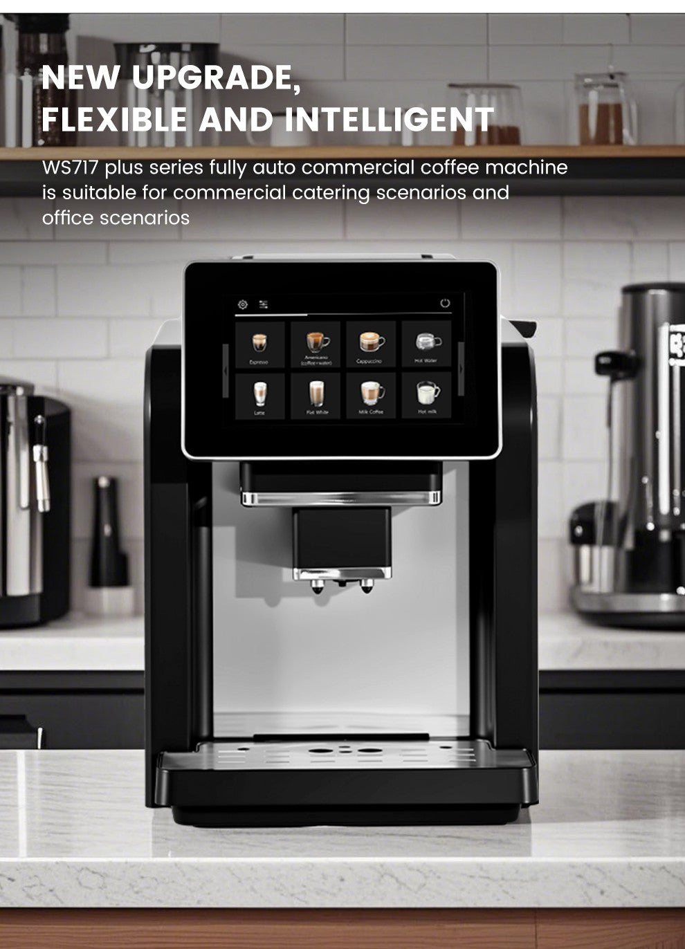 Mcilpoog WS817 -7"colorfAutomatic Espresso Machine with Milk Frother,  21 Flavors for Home & Office