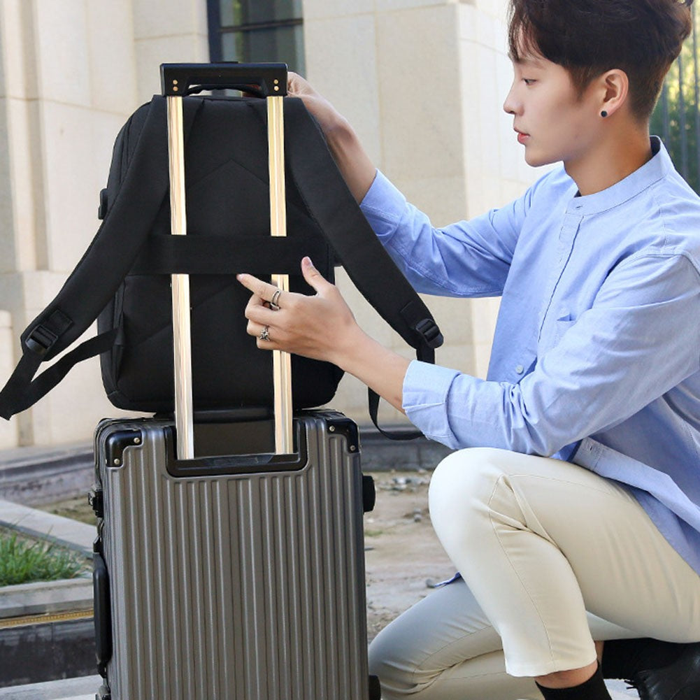 Mochila Masculina Casual Portátil Grande Capacidade com Zíper, Senha Segura, Impermeável, Porta USB para Carregamento e Compartimento para Laptop