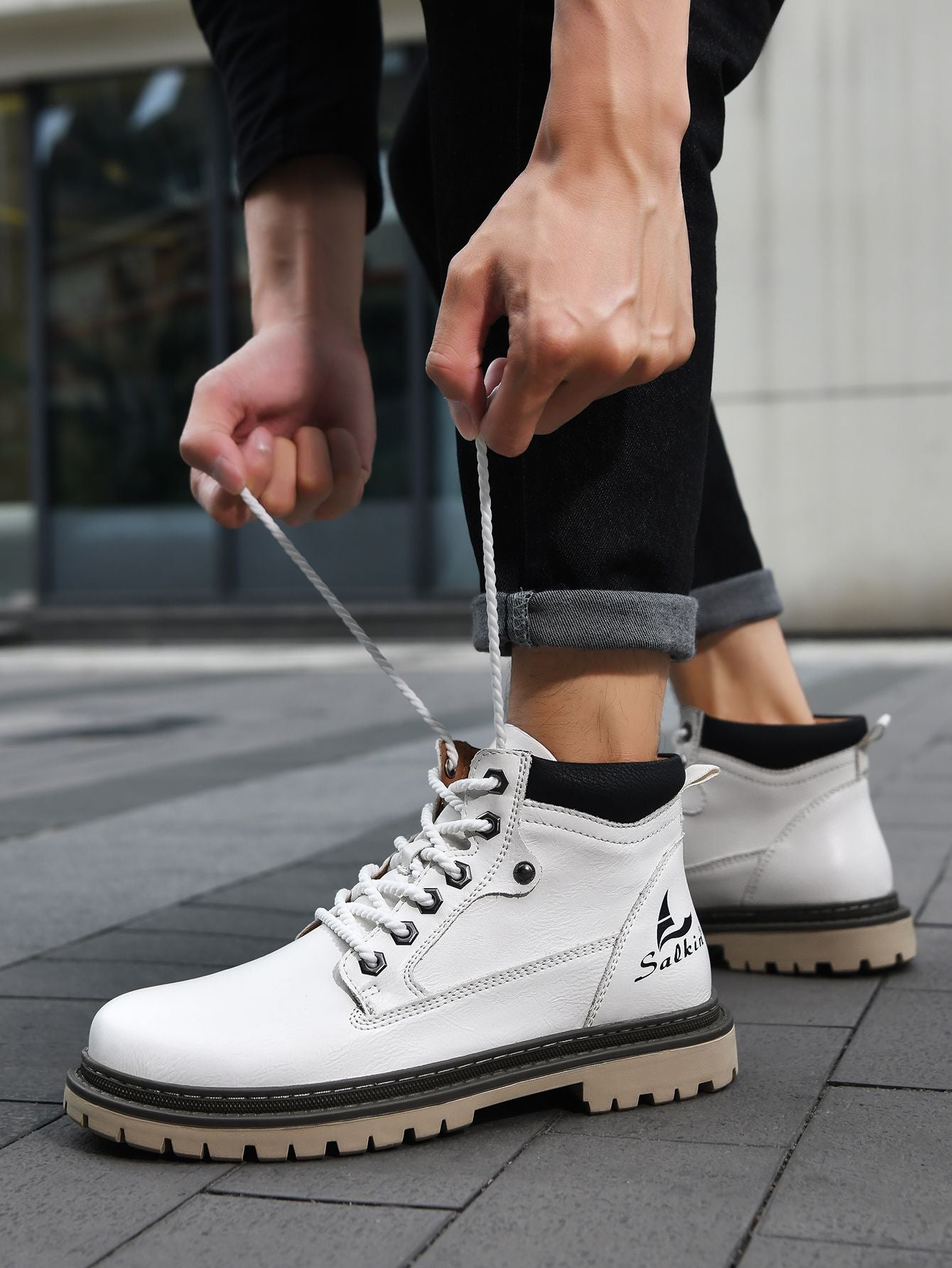 Botas Masculinas Feitas à Mão, Botas de Tornozelo de Inverno em Couro, Sapatos de Outono para Caminhada ao Ar Livre, Tênis, Botas Masculinas de Cano Alto, Calçados Antiderrapantes